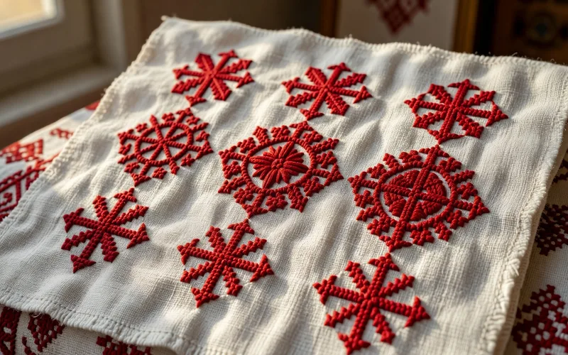 Femme portant un costume traditionnel russe orne de broderies lors d'un evenement culturel